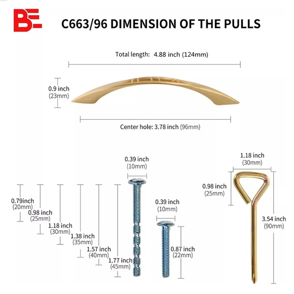 New! BE 10pk Arched Vintage Zinc Alloy Cabinet Pull Handles Brushed Gold Brass - Picture 6 of 11